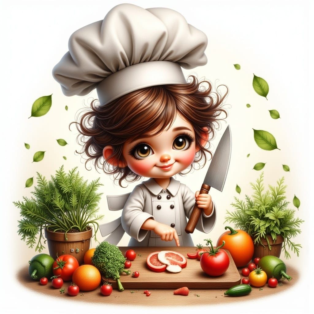 Whimsical Chef Chopping Vegetables