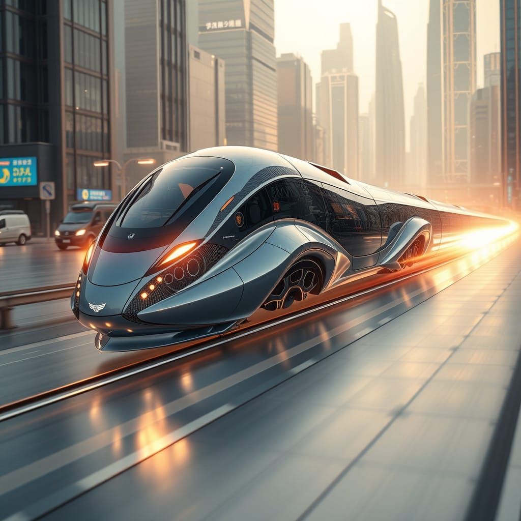 Hyper-Realistic Shape-Shifting Space Train in Futuristic Cit...