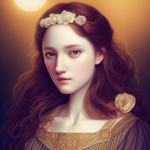 Victorian Lady Portrait under Moonlight, Hyperrealistic