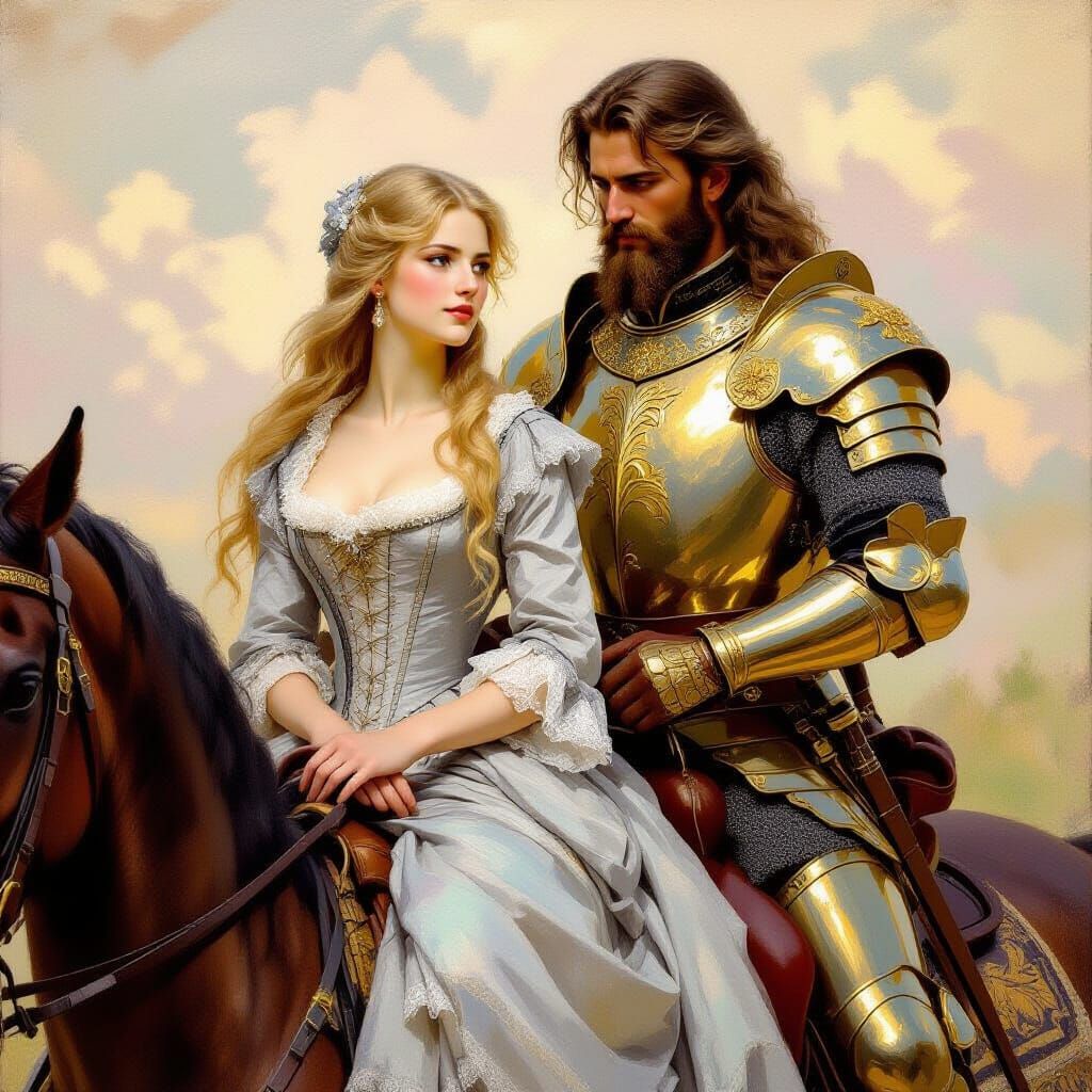 Ethereal Woman on Horseback in Impressionist Style