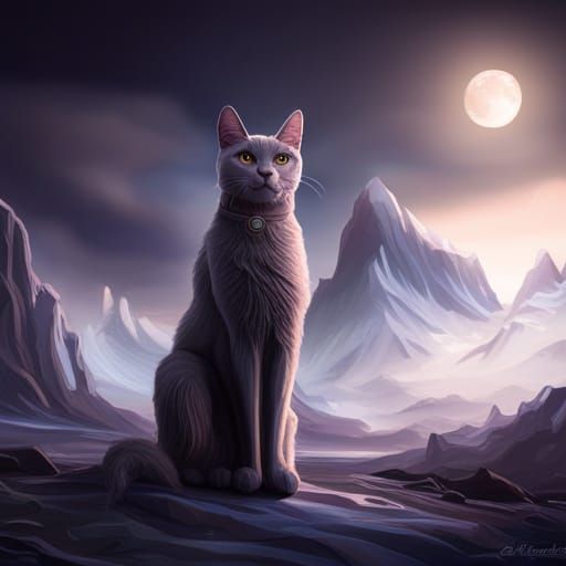Human as Russian Blue Cat: Detailed Digital Painting