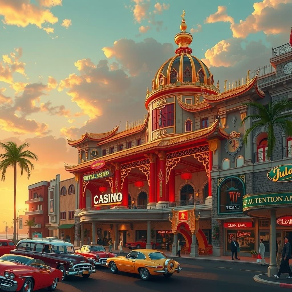 Vibrant Tropical Casino with Futuristic Neon Glow