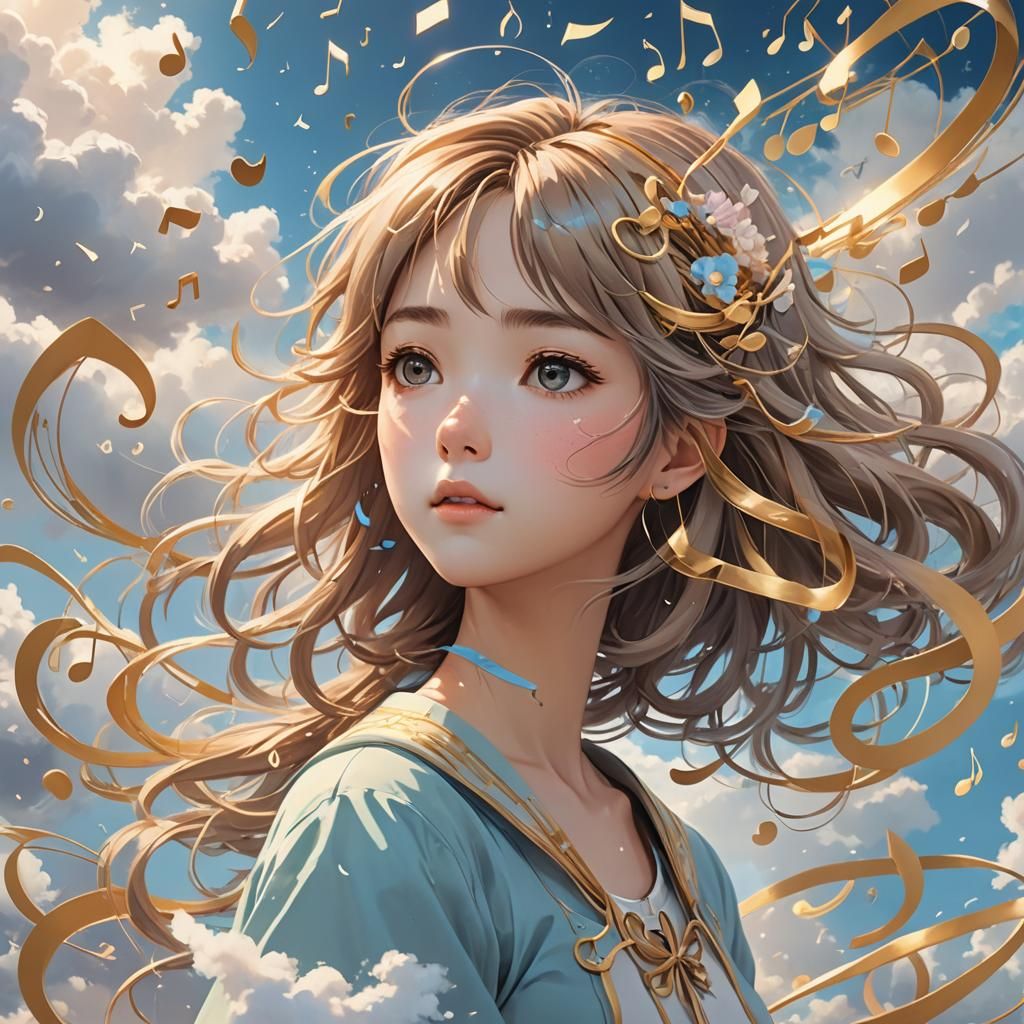 Sad Girl Ascends to Clouds in Whimsical 3D Anime Art