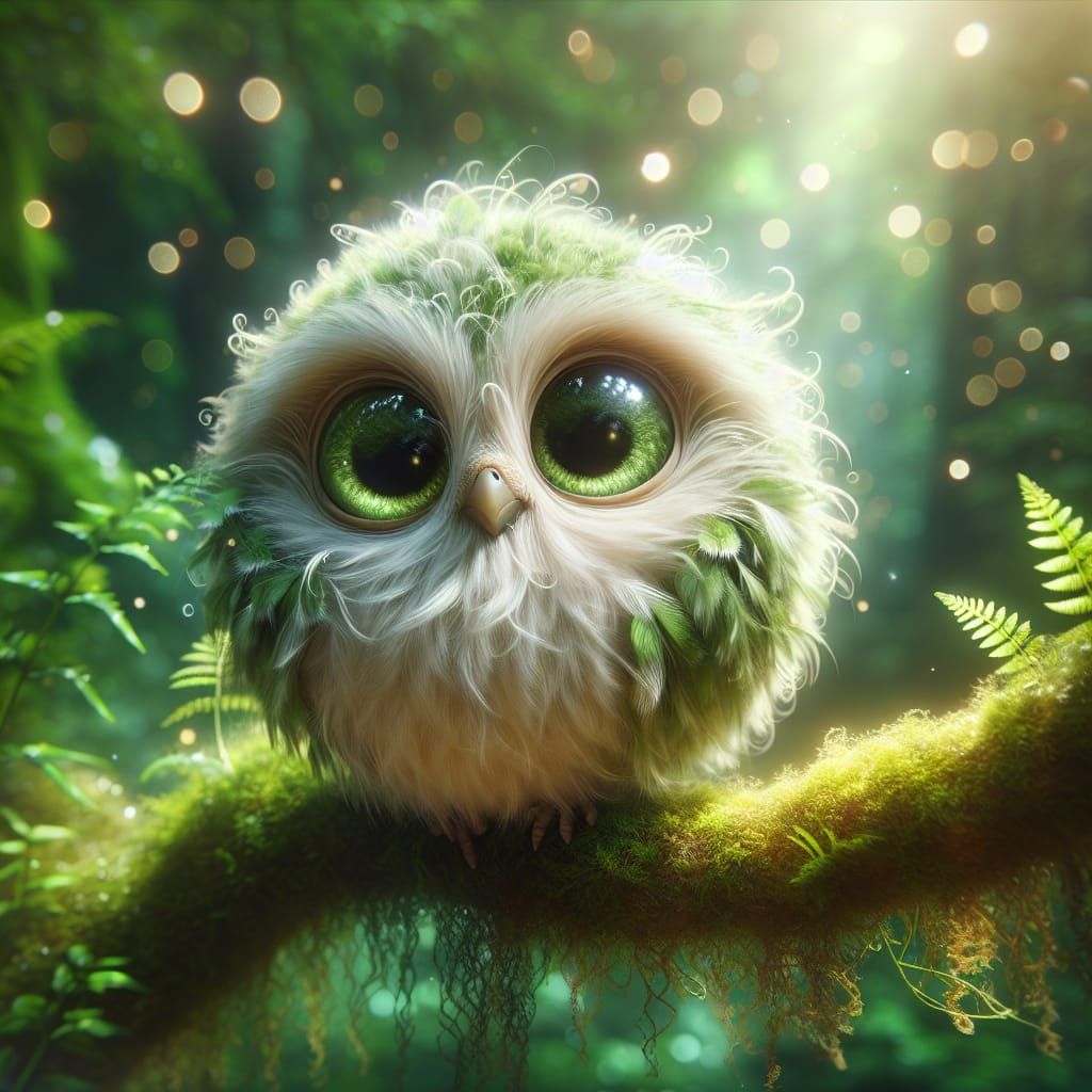 Spherical Bird in Magical Woodland Scene