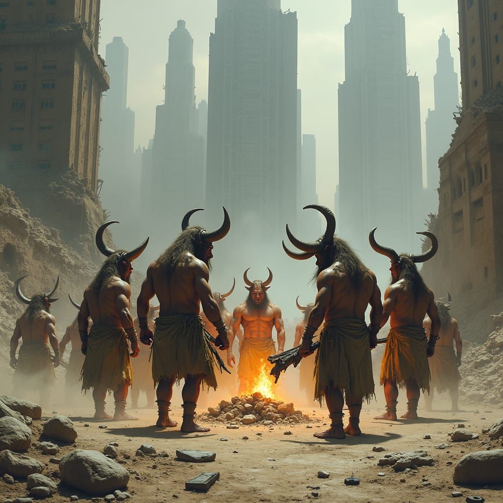 Minotaur Tribe in a Post-Apocalyptic Wasteland