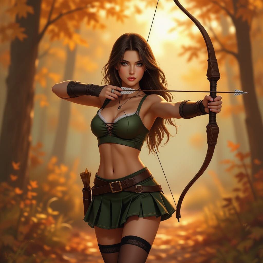 Female Ranger in Autumn Forest at Golden Hour