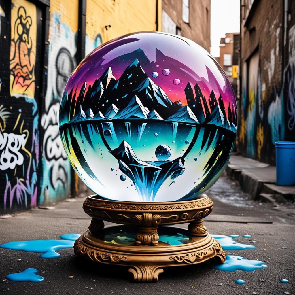 Mystical Crystal Ball in Graffiti Art Style