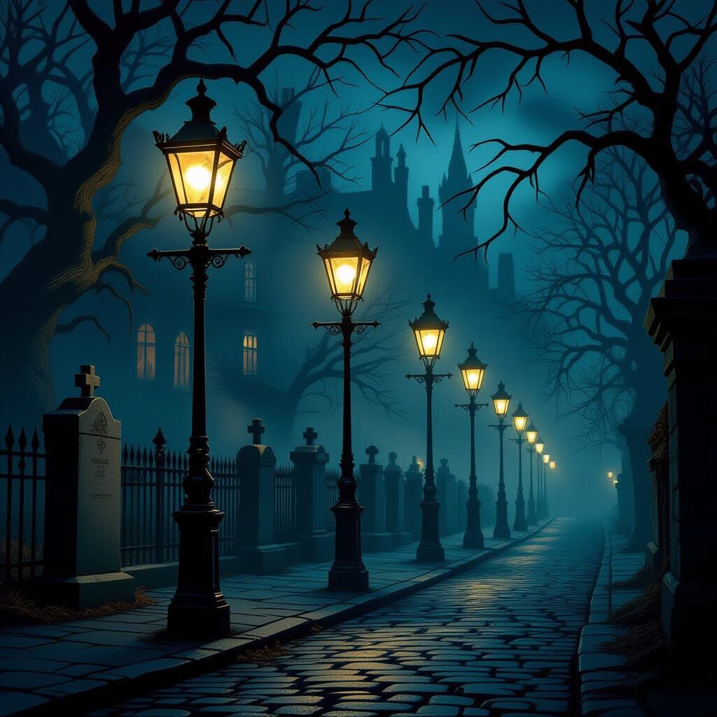 Creepy Halloween Street Lamps with Eerie Glow
