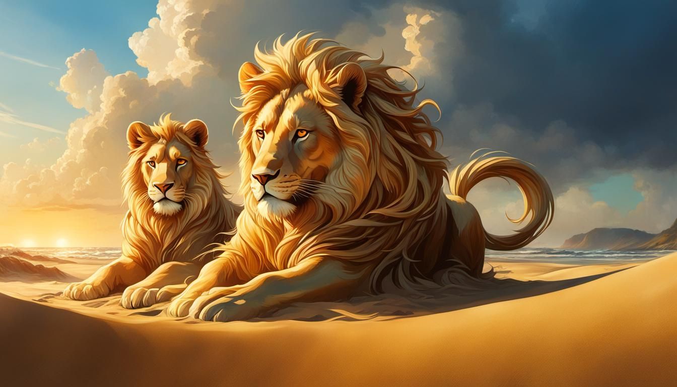 Bild: Löwen im Sand.