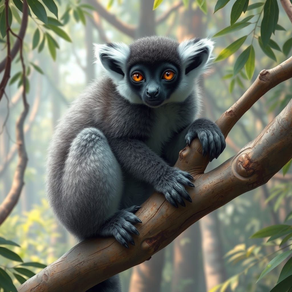 Surreal Indri Lemur in Dreamlike Rainforest