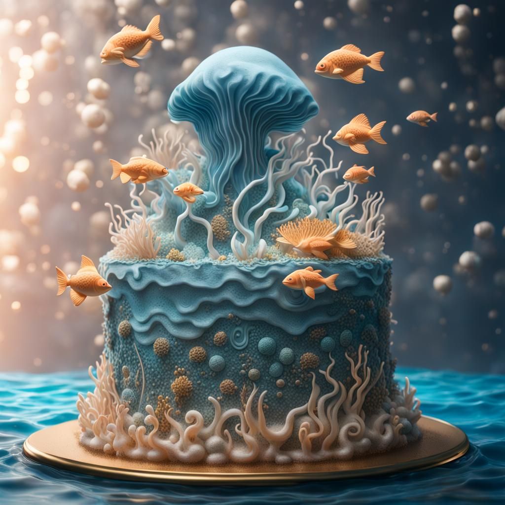 Elaborate Underwater Cake Sculpture with Universe Diorama