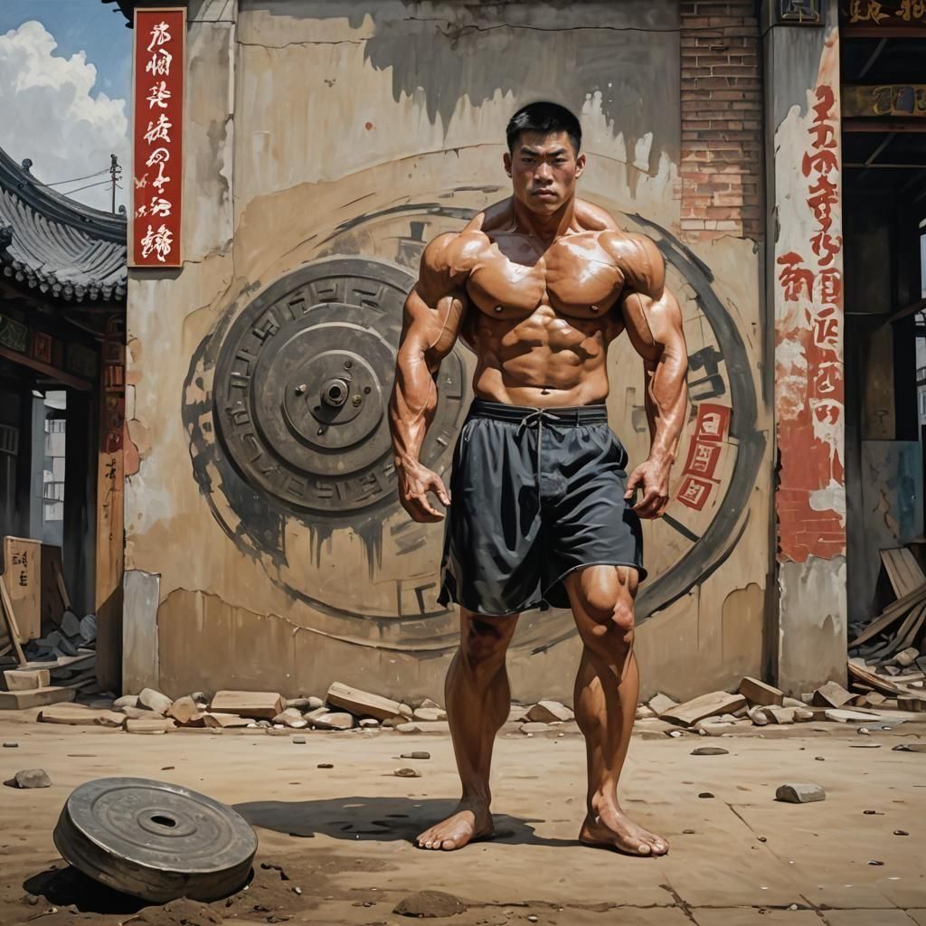 Colossal Bodybuilder Flexing in China