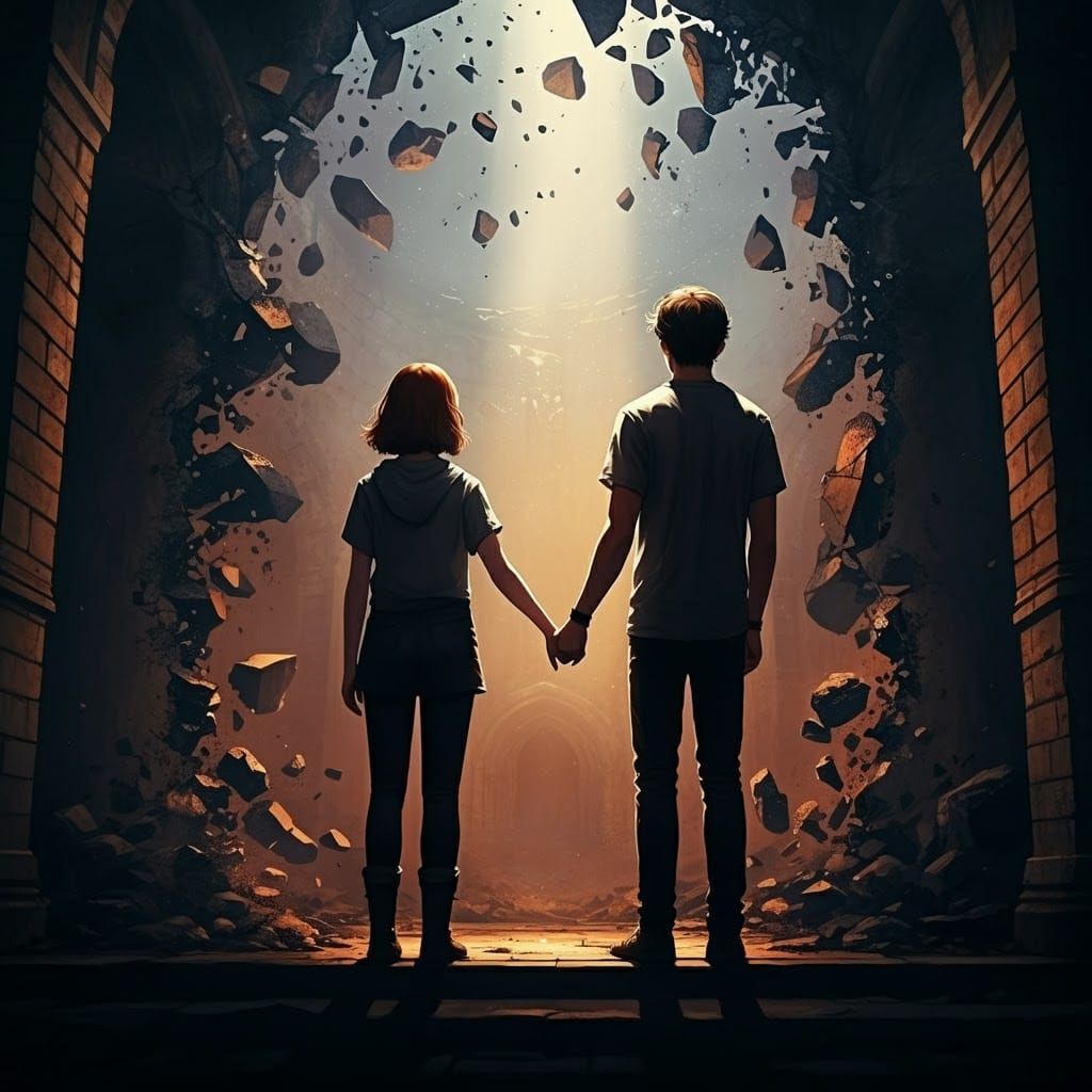 Ethereal Couple in Crumbling World, Digital Art