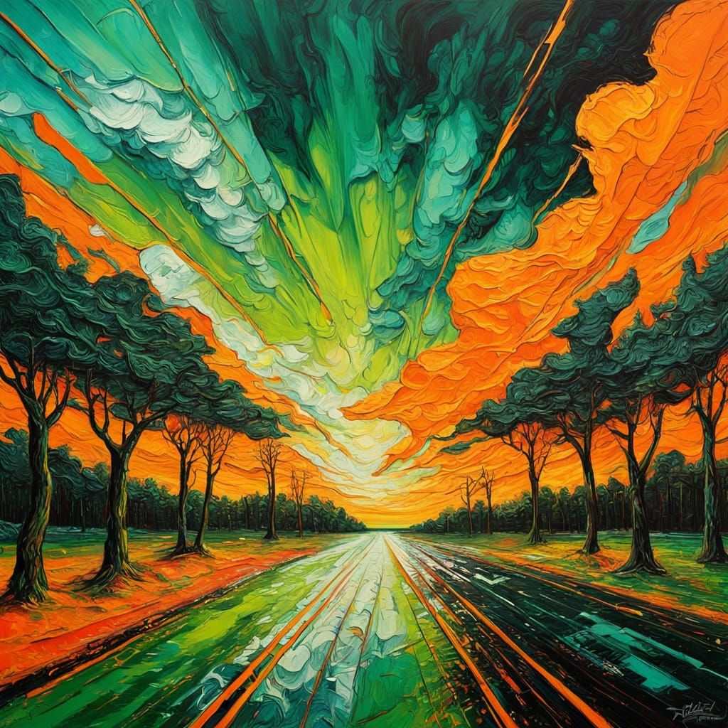 Expressionist Storm with Neon Accents as Impasto Painting