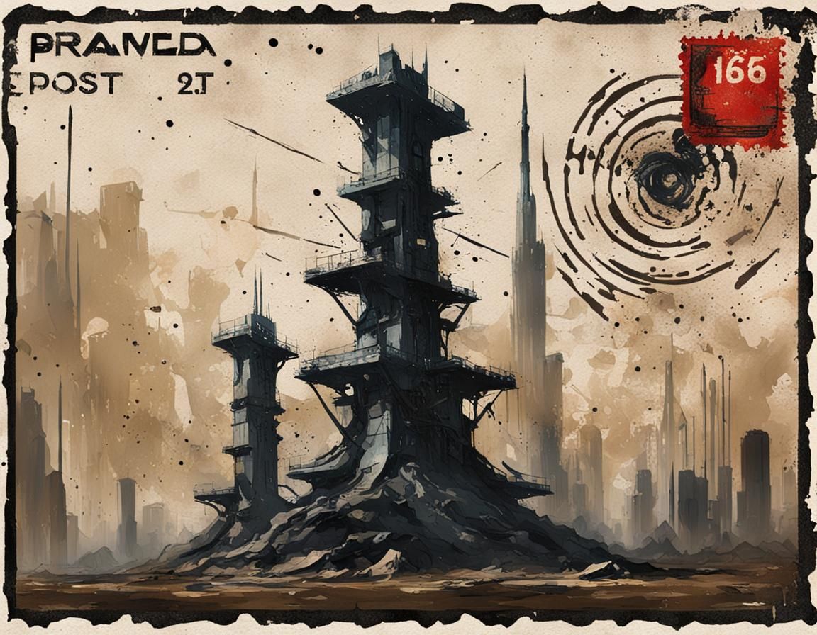 Futuristic Anti-War Graffiti Postcard Art