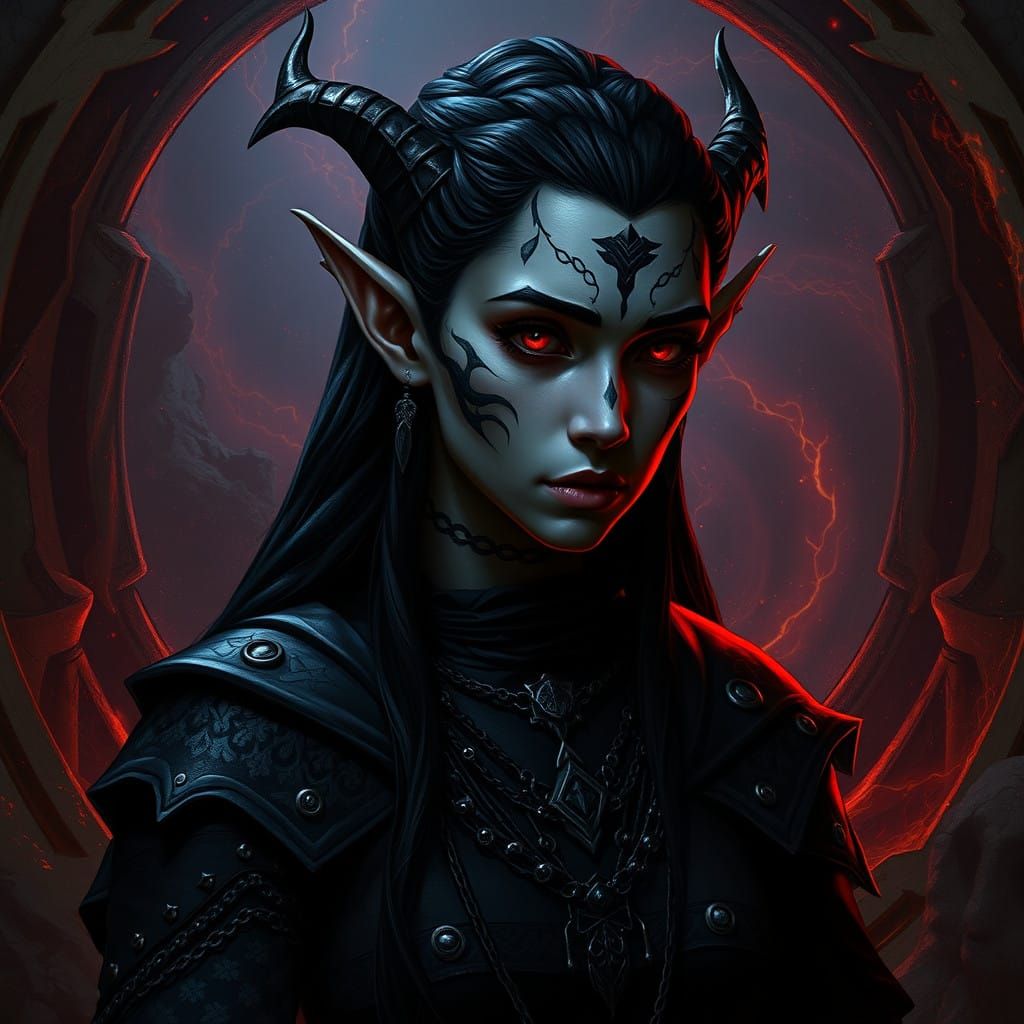 Dark Elf Cartographer Stares into Mystical Portal