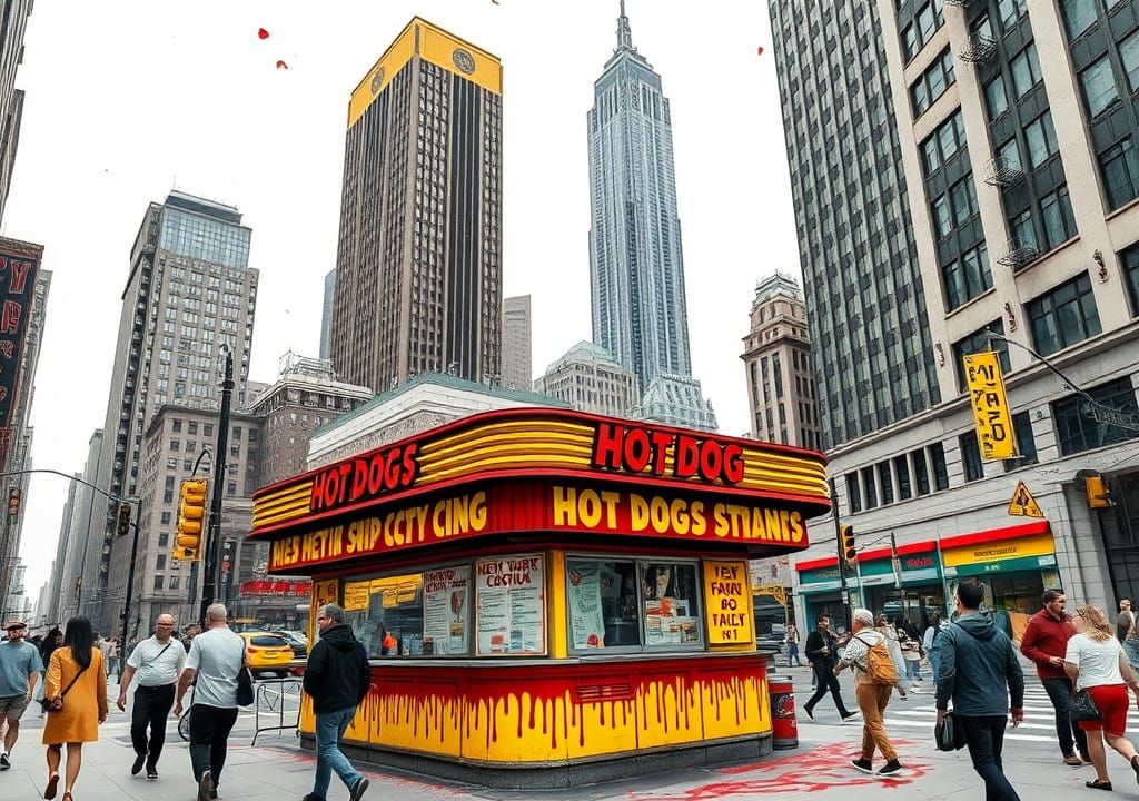 NYC Hot Dog Stand in Basquiat-Haring Pop Art Style