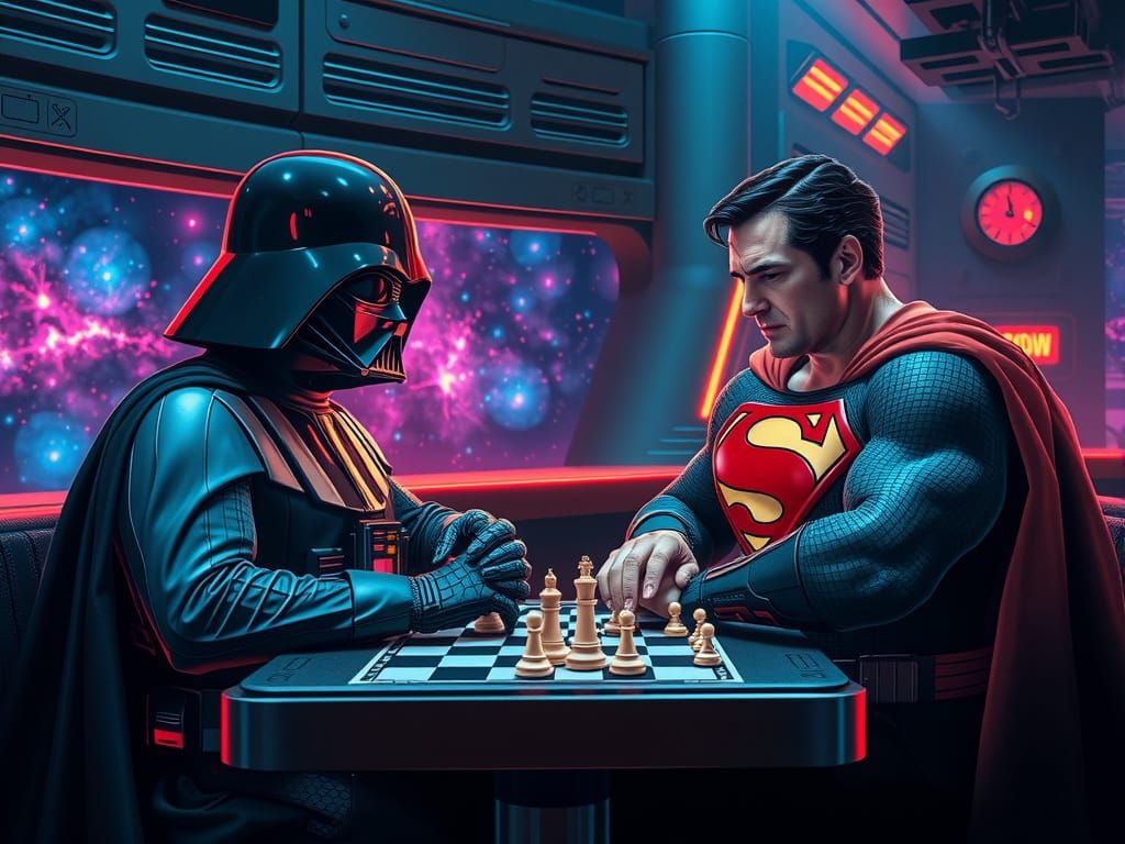 Darth Vader and Superman Play Chess in Space