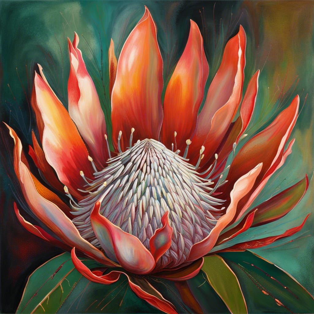 Abstract Wild Protea Flower: Realistic Natural Beauty