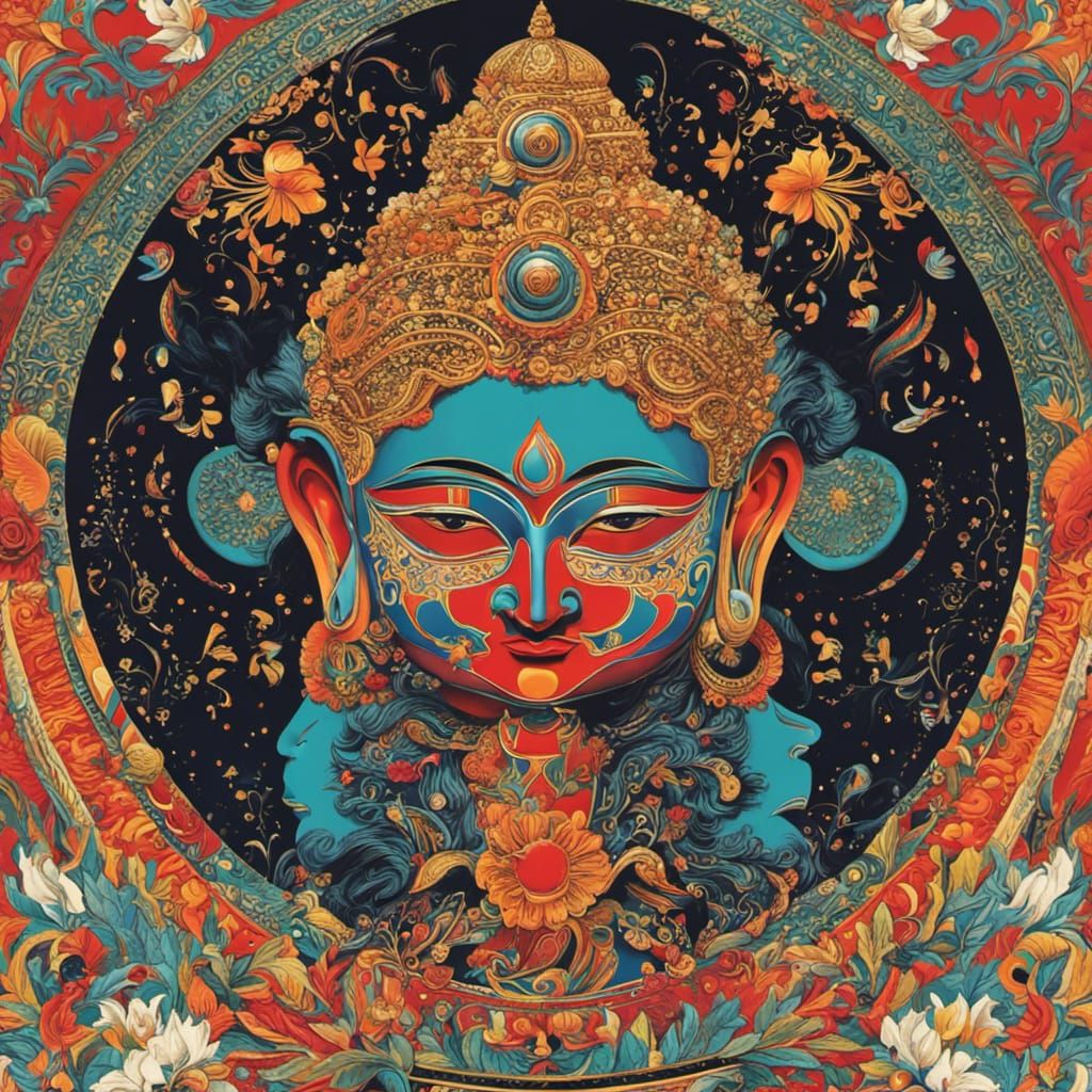 Vibrant Buddha Watercolor with Calligraphy Details