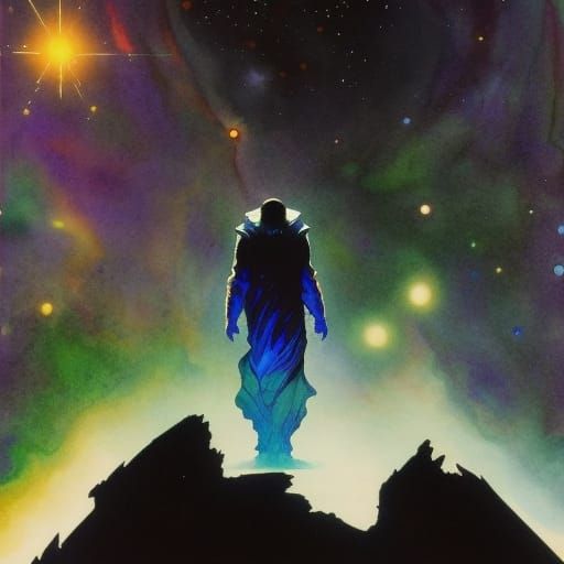 Watercolor Starscape in Deep Space