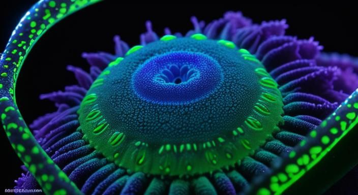 a breathtaking microbe under a microscope that fluoresces with blacklight, award-winning, professional, highly detailed,...