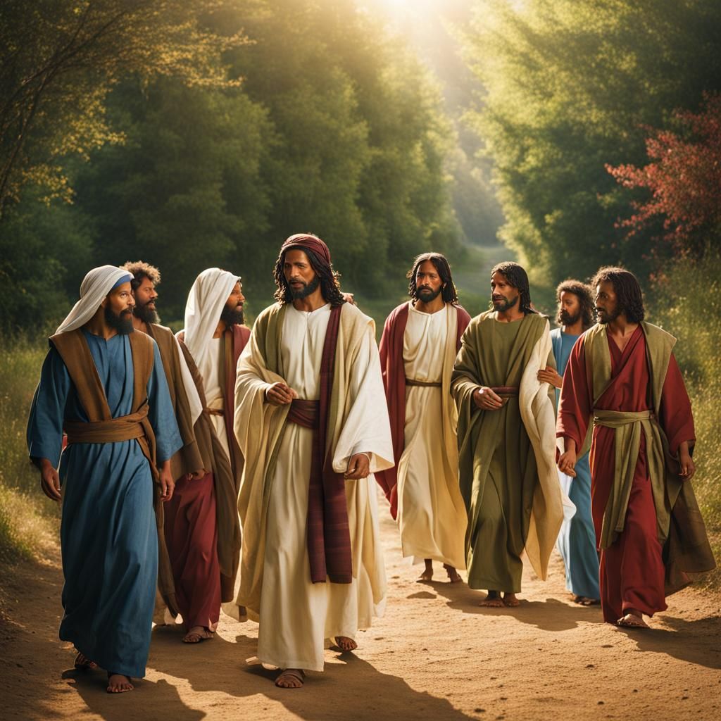 Jesus and Disciples Walking Together