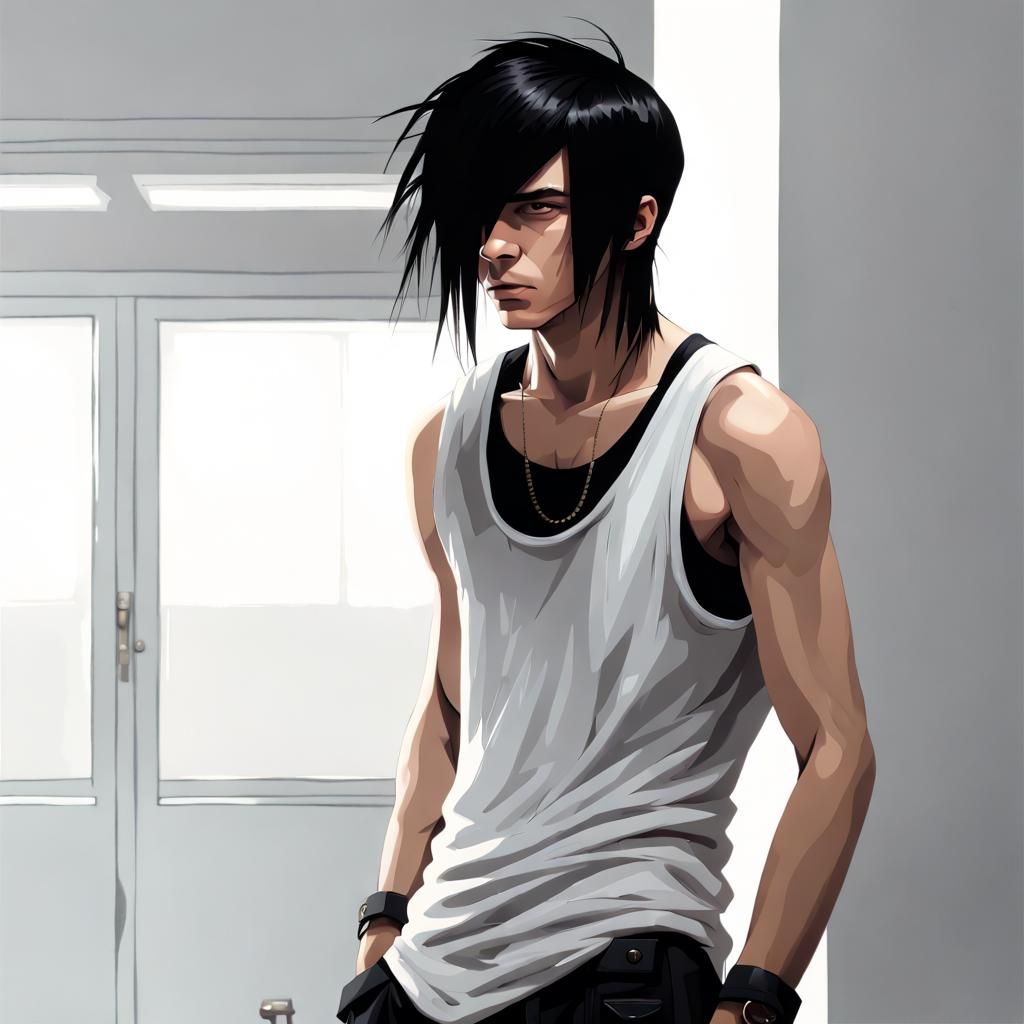 Emo Man in White Room: Cel-Shaded Digital Art