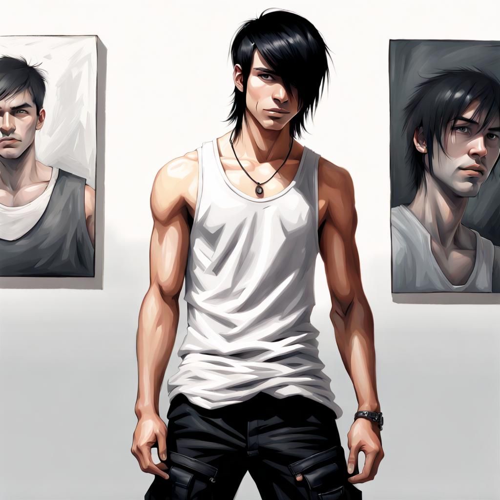 Emo Guy in White Room: Hyperrealistic Digital Art