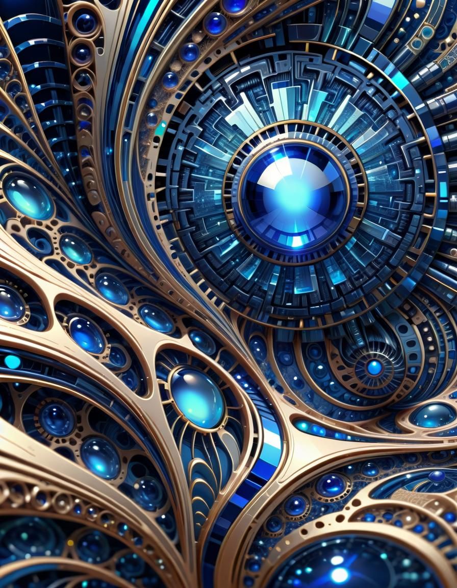 Opalescent Sapphire Space Port with Metallic Circuitry