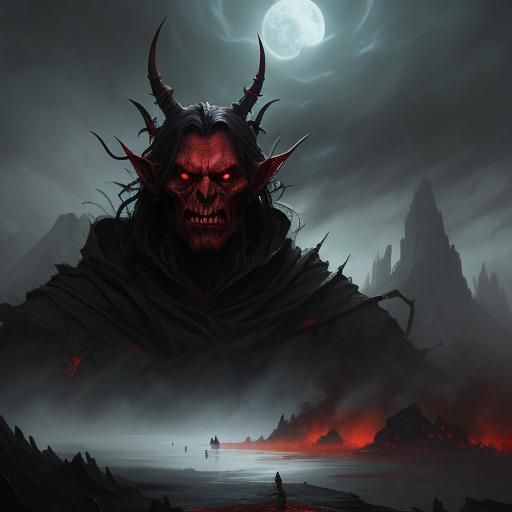 Sinister Elf in Hellish Landscape