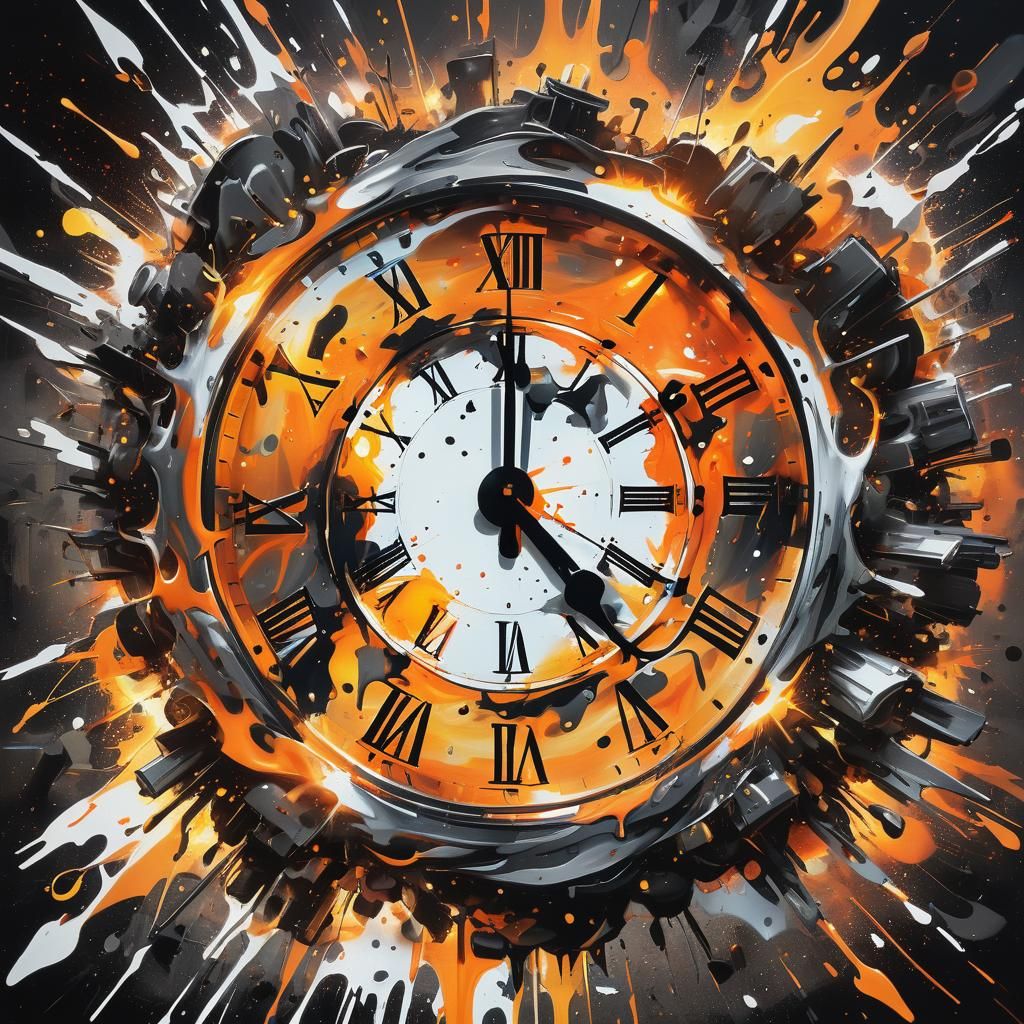 Exploding Clock in Surreal Graffiti Art Style