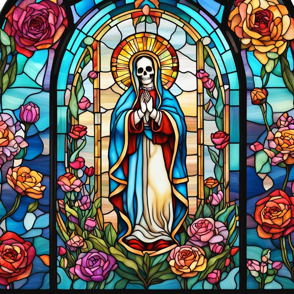Stained Glass Suncatcher: Sugar Skull Virgen de Guadalupe