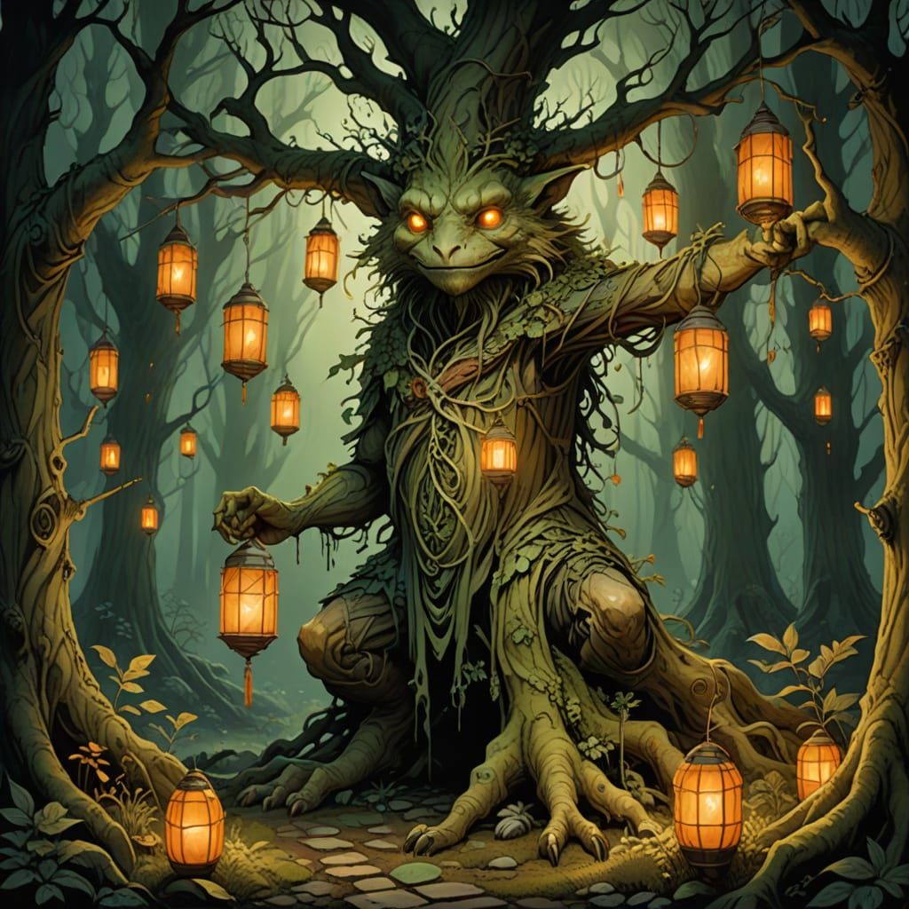 Ancient Tree Spirit in Twilight Forest