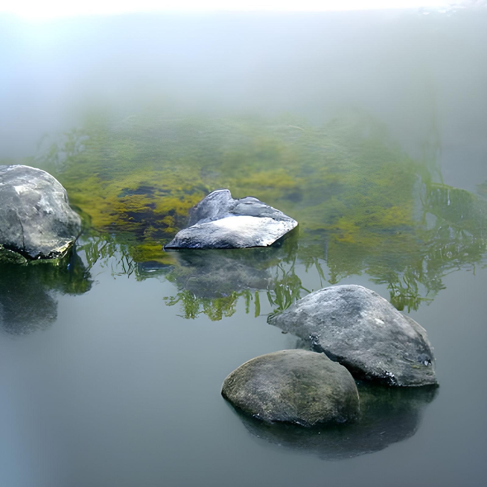 Misty Pond Reflections on Calm Water