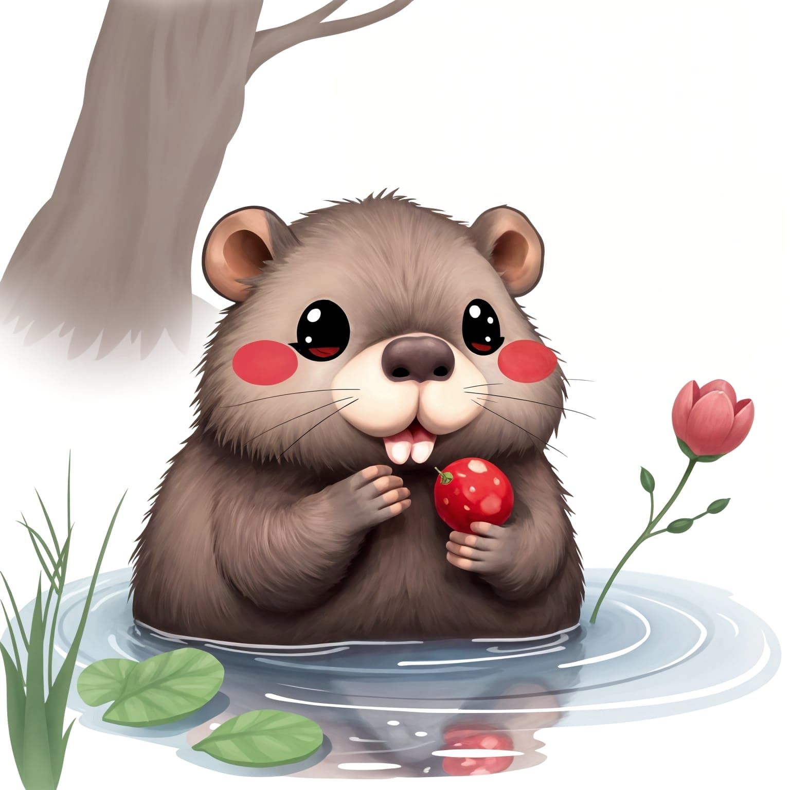 Cute Capybara Enjoys Berry in Kawaii Style