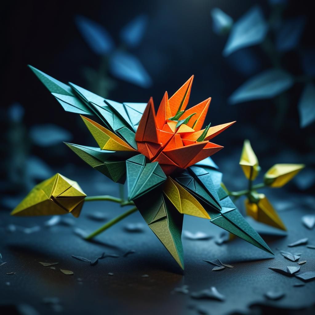 Mystical Nightshade Origami in Hyperrealistic Style