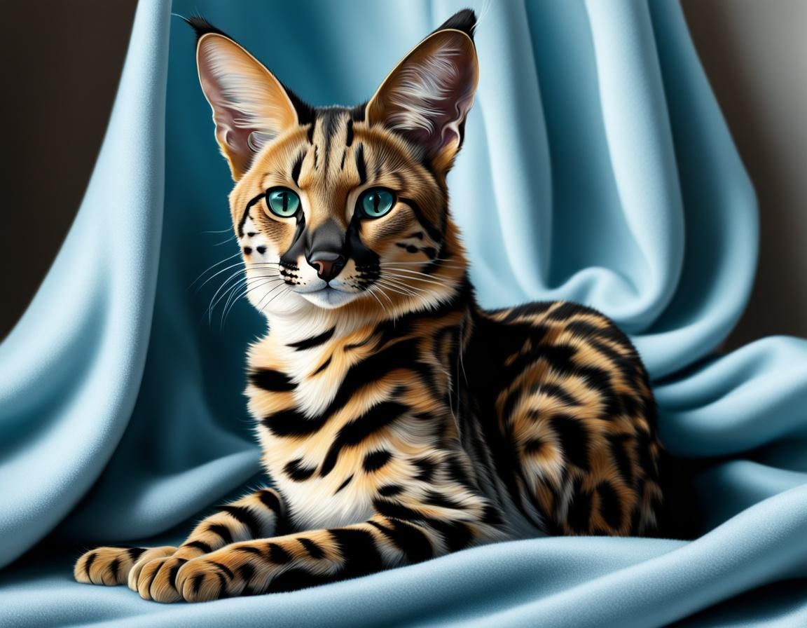 Melanistic Serval Cat Resting: Hyperrealistic Detail