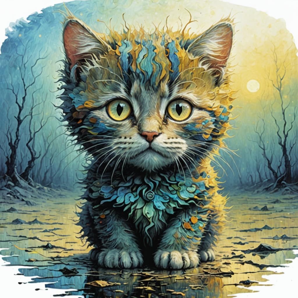 Surreal Cat in Abstract Expressionist Style