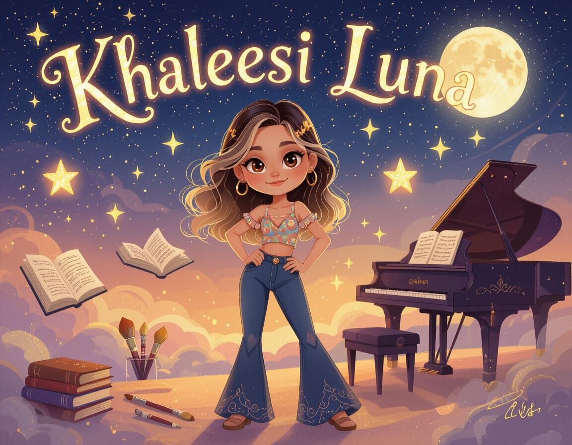 Magical Girl in Dreamy World with Fantasy Lettering