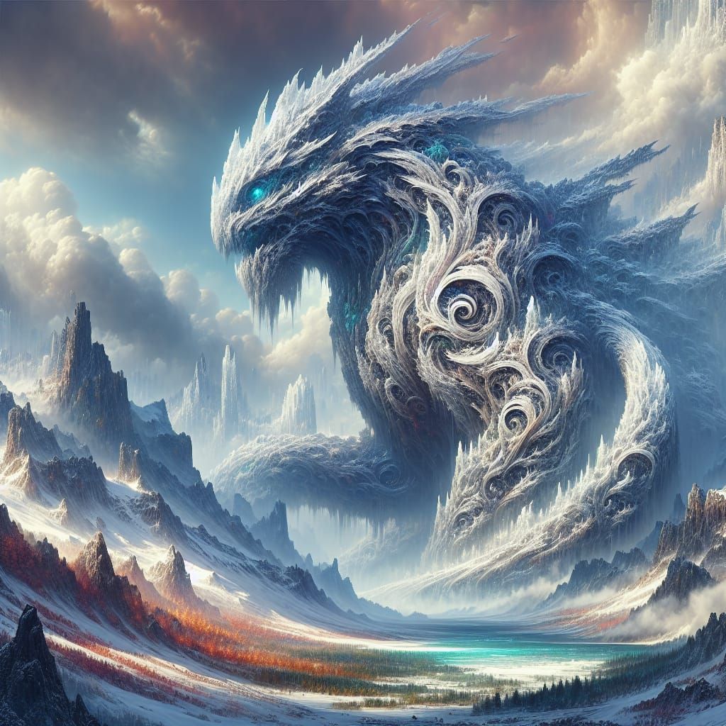 Majestic Rock Creature in Snowy Landscape: Fantasy Art