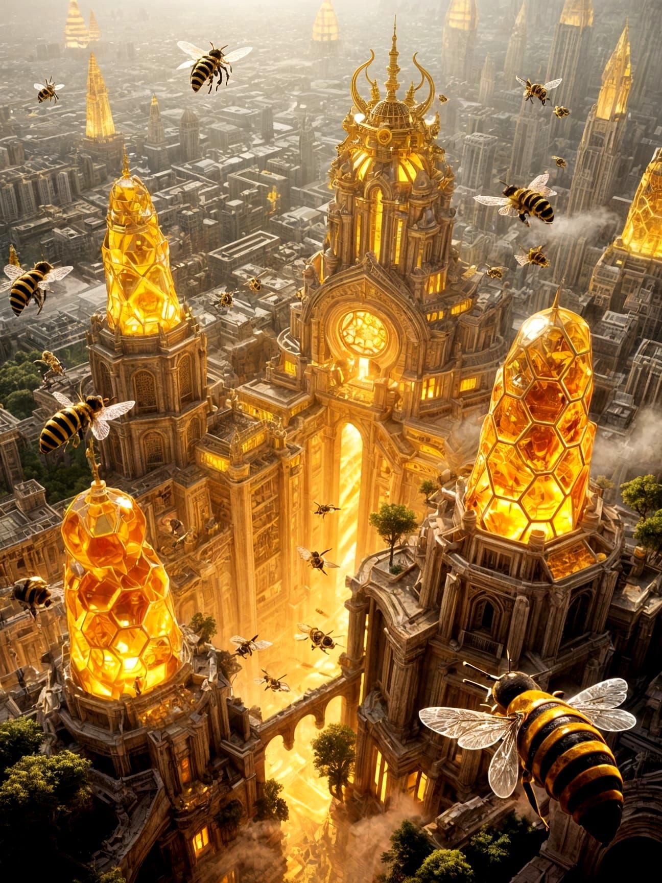 Futuristic Ancient City with Amber Towers