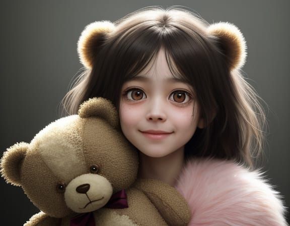 Creepy Child with Teddy Bear in Surreal Nursery
