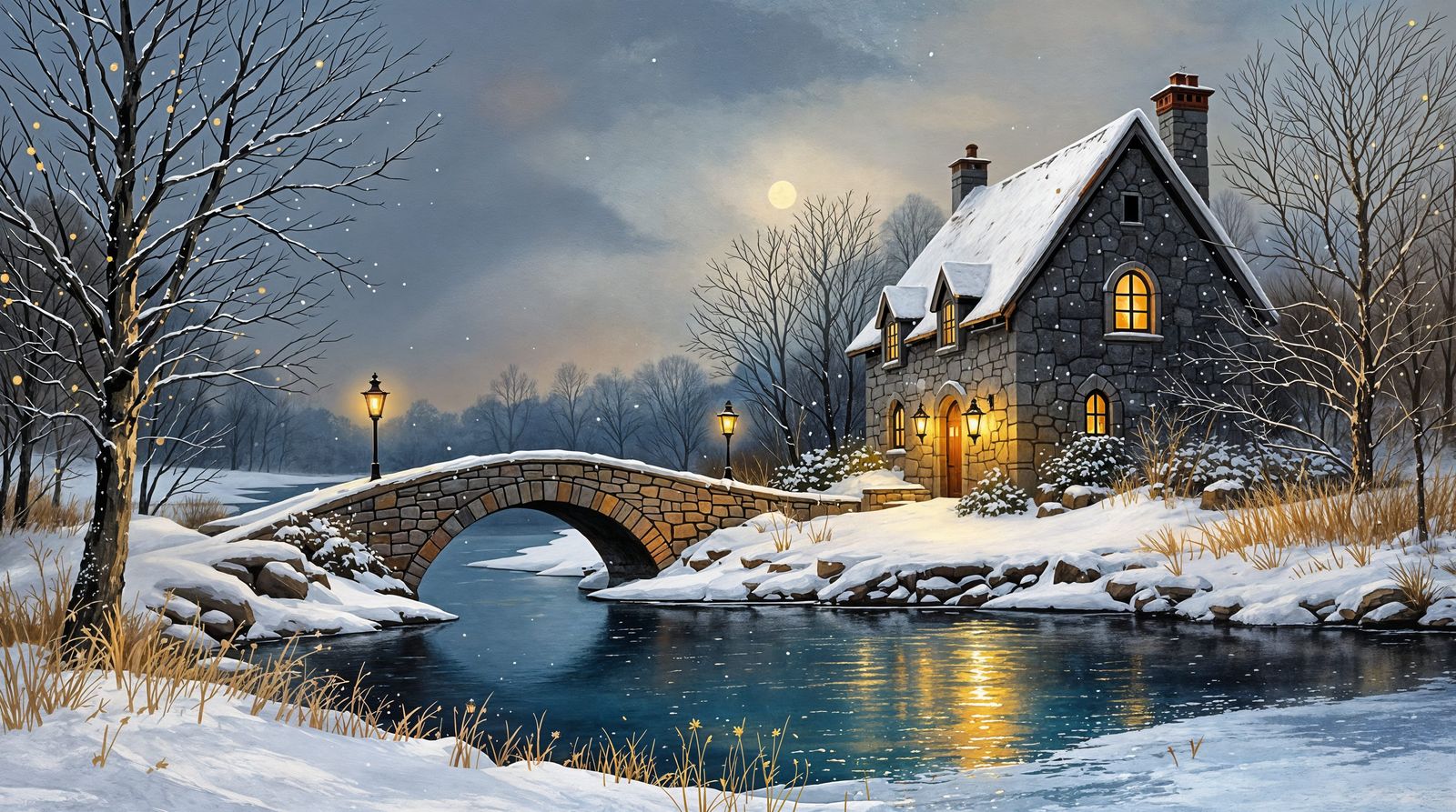 Impressionistic Winter Scene with Warm Light