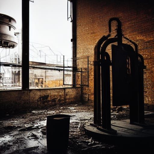 Rusted Iron Sculpture Against Polished Ebony Panels