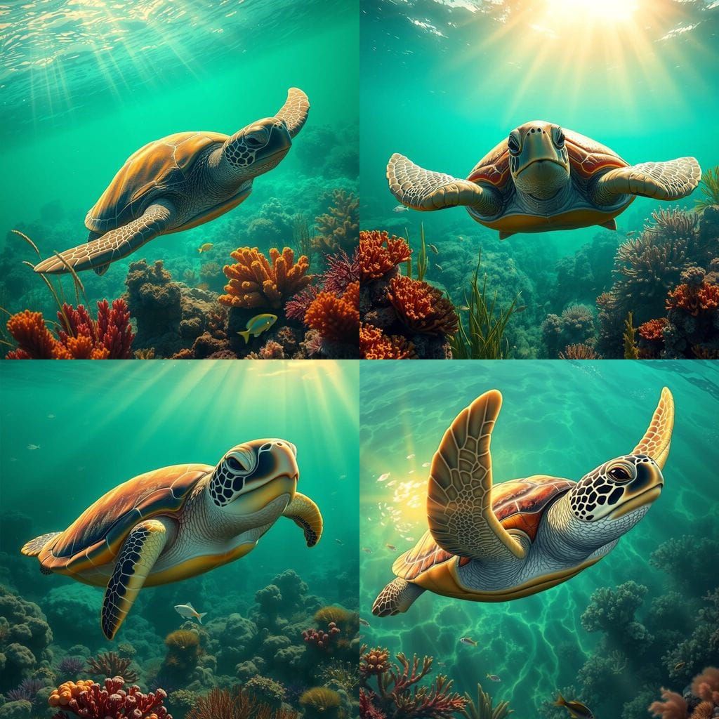 Majestic Sea Turtle Gliding Through Emerald Waters