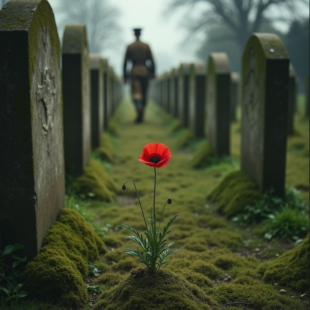 Poppy in WWI Graveyard, Cinematic Still