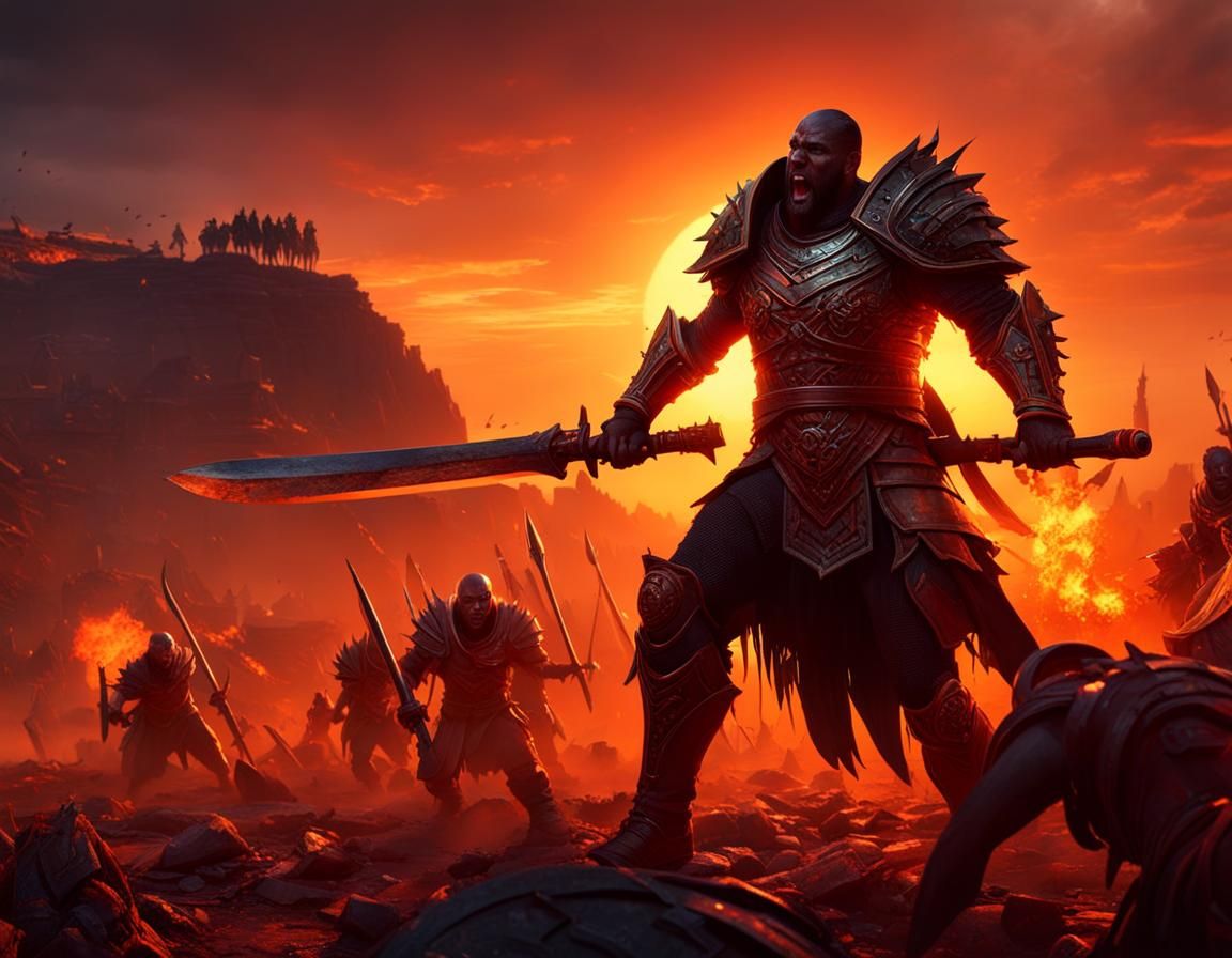 Undead Warriors Rage in Battle at Sunset