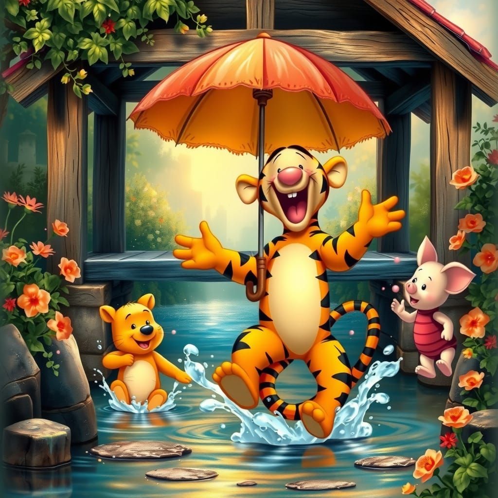 Tigger's Joyful Bounce: Whimsical Digital Art