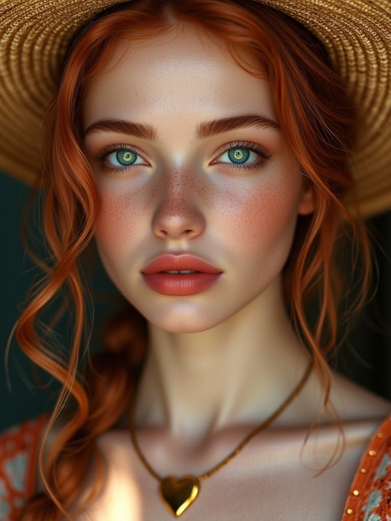 Photorealistic Portrait of a Country Woman with Straw Hat